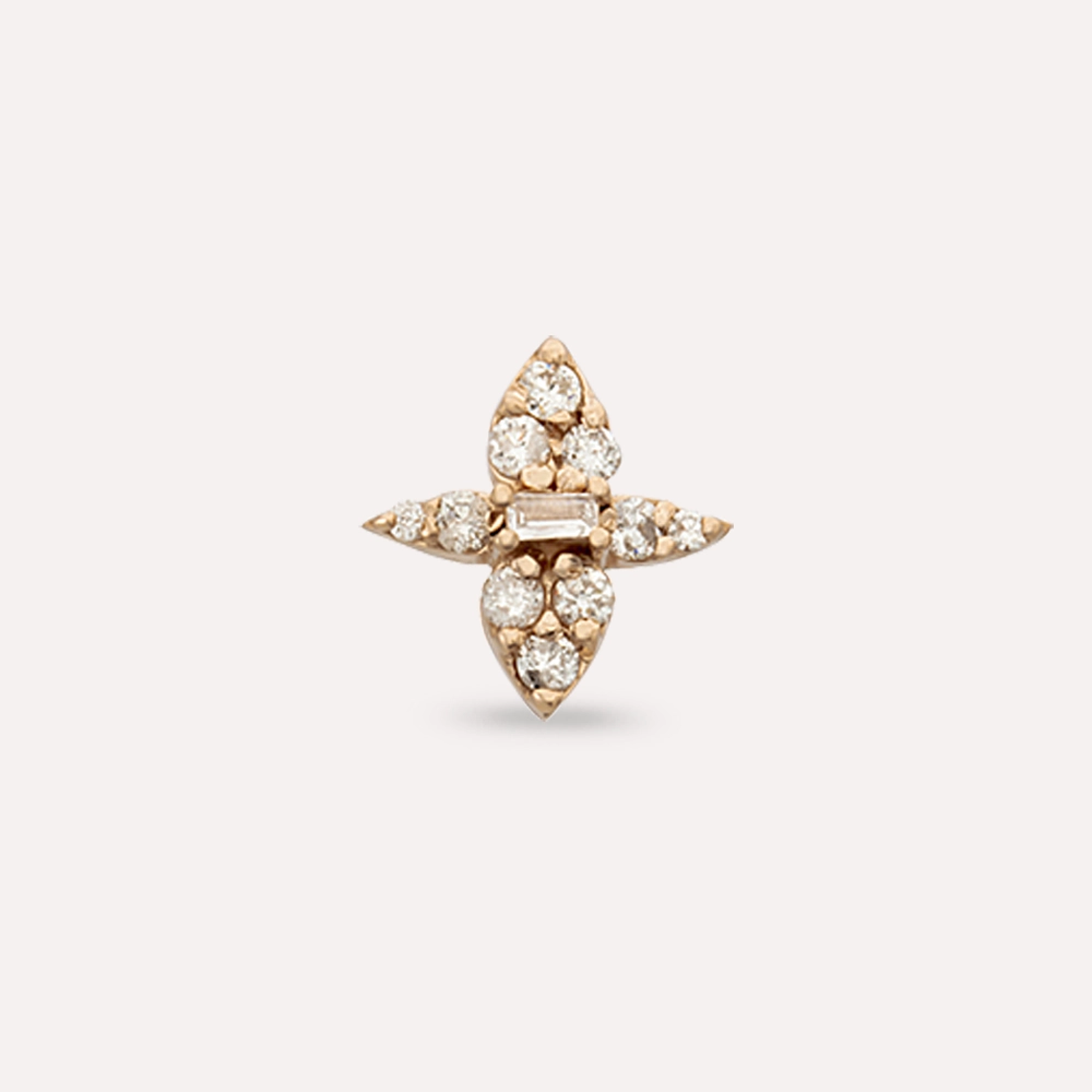 0.15 CT Baget Pırlanta Taşlı Rose Altın Tek Küpe - Nev Jewellery (1)