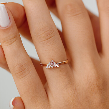 0.15 CT Baget Pırlanta Taşlı Rose Altın Yüzük - Nev Jewellery (1)