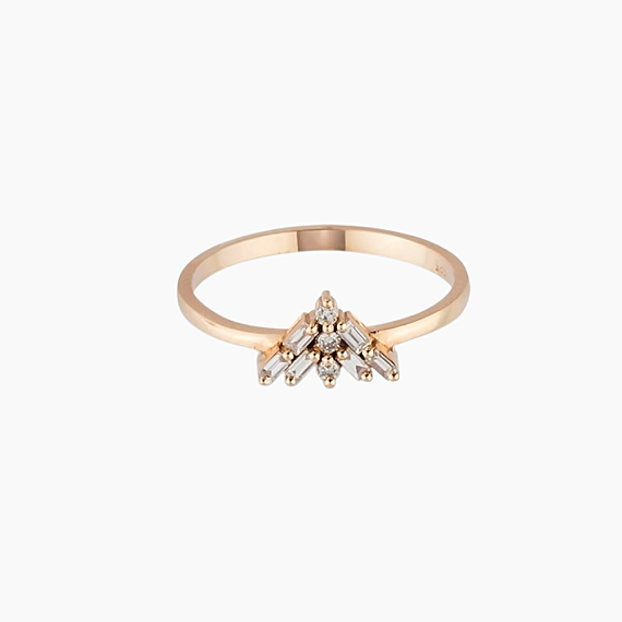 0.15 CT Baget Pırlanta Taşlı Rose Altın Yüzük - 4