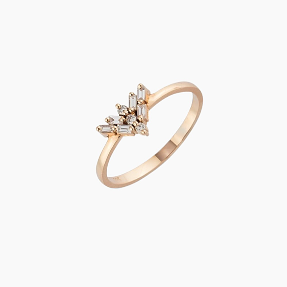 0.15 CT Baget Pırlanta Taşlı Rose Altın Yüzük - 3