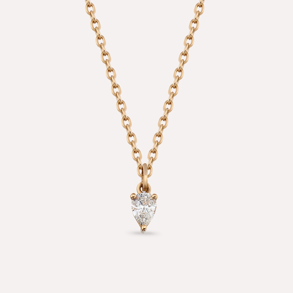 0.06 CT Damla Kesim Pırlanta Taşlı Rose Altın Kolye - Nev Jewellery (1)