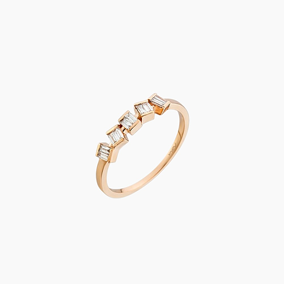 0.16 CT Baget Kesim Pırlanta Taşlı Rose Altın Yüzük - 1
