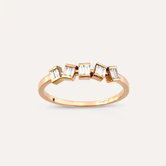 0.16 CT Baguette Cut Diamond Rose Gold Ring - 1