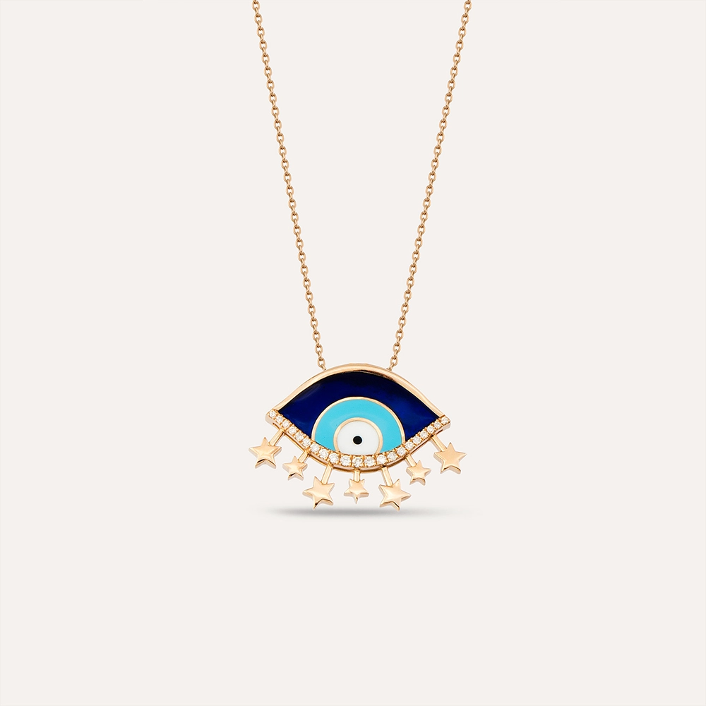 0.16 CT Diamond and Enamel Evil Eye Rose Gold Necklace - 1