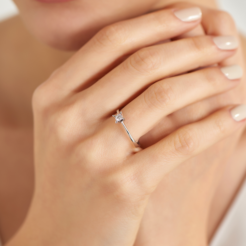 0.16 CT Diamond White Gold Solitaire Ring - Nev Jewellery (1)