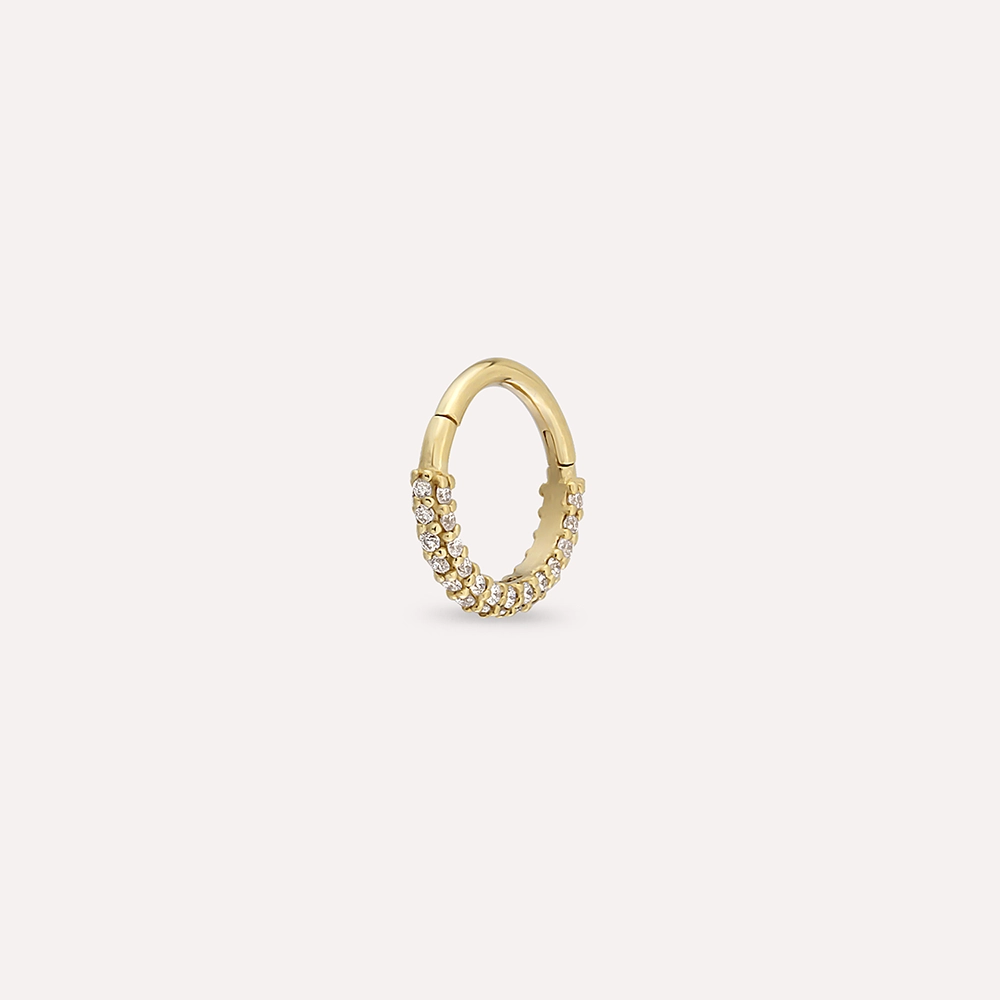 0.16 CT Diamond Yellow Gold Hoop Piercing - 4