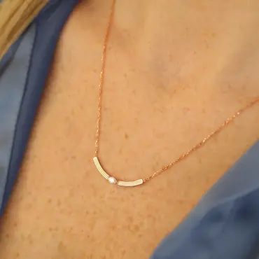 0.16 CT Markiz Kesim Pırlanta Taşlı Bej Mineli Rose Altın Kolye - Nev Jewellery (1)