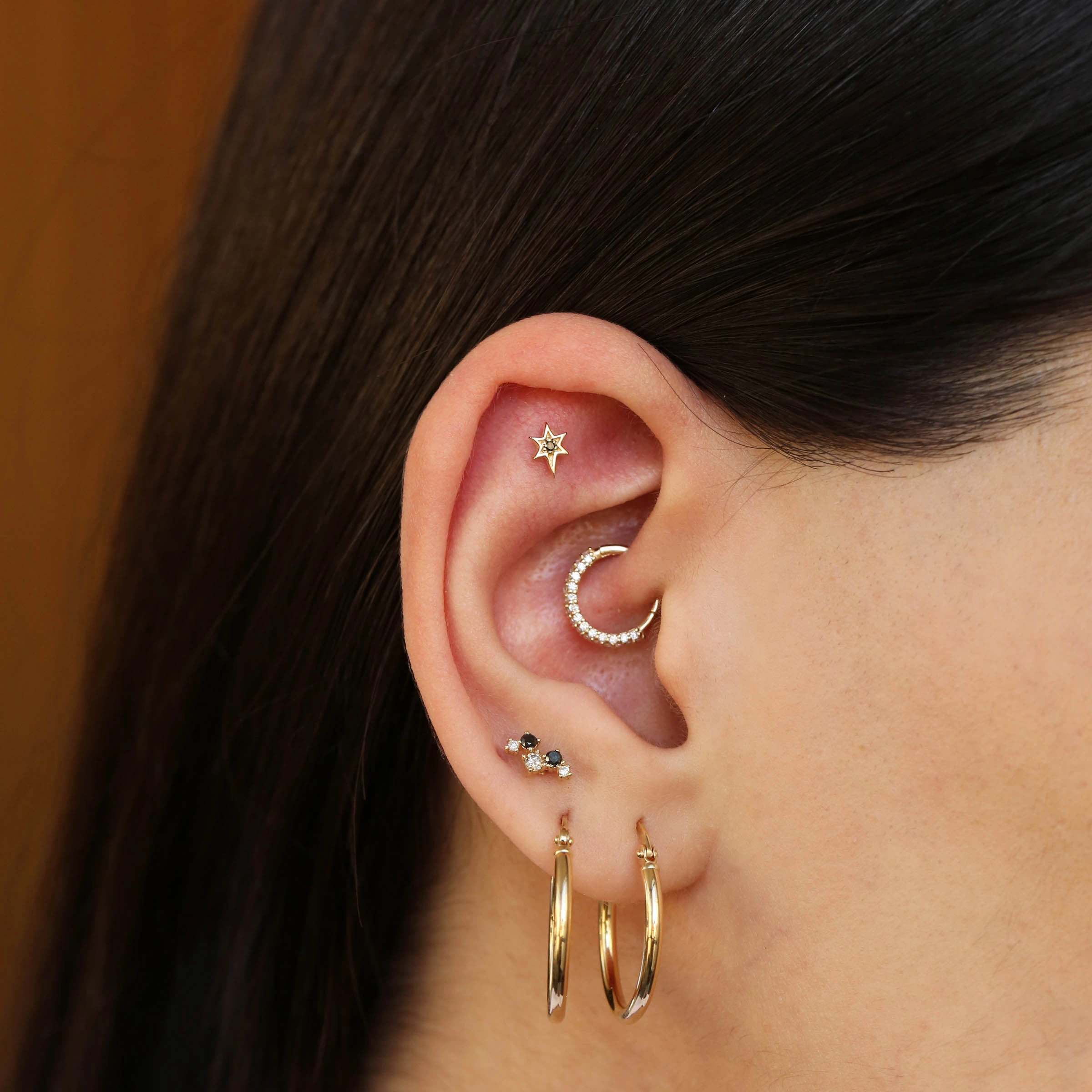 0.16 CT Pırlanta Taşlı Sarı Altın Halka Piercing - Nev Jewellery (1)