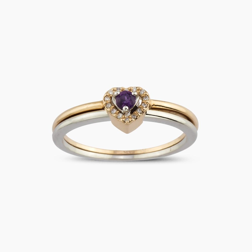 Cutie 0.16 CT Purple Safir ve Pırlanta Taşlı İkili Kalp Yüzük - 1