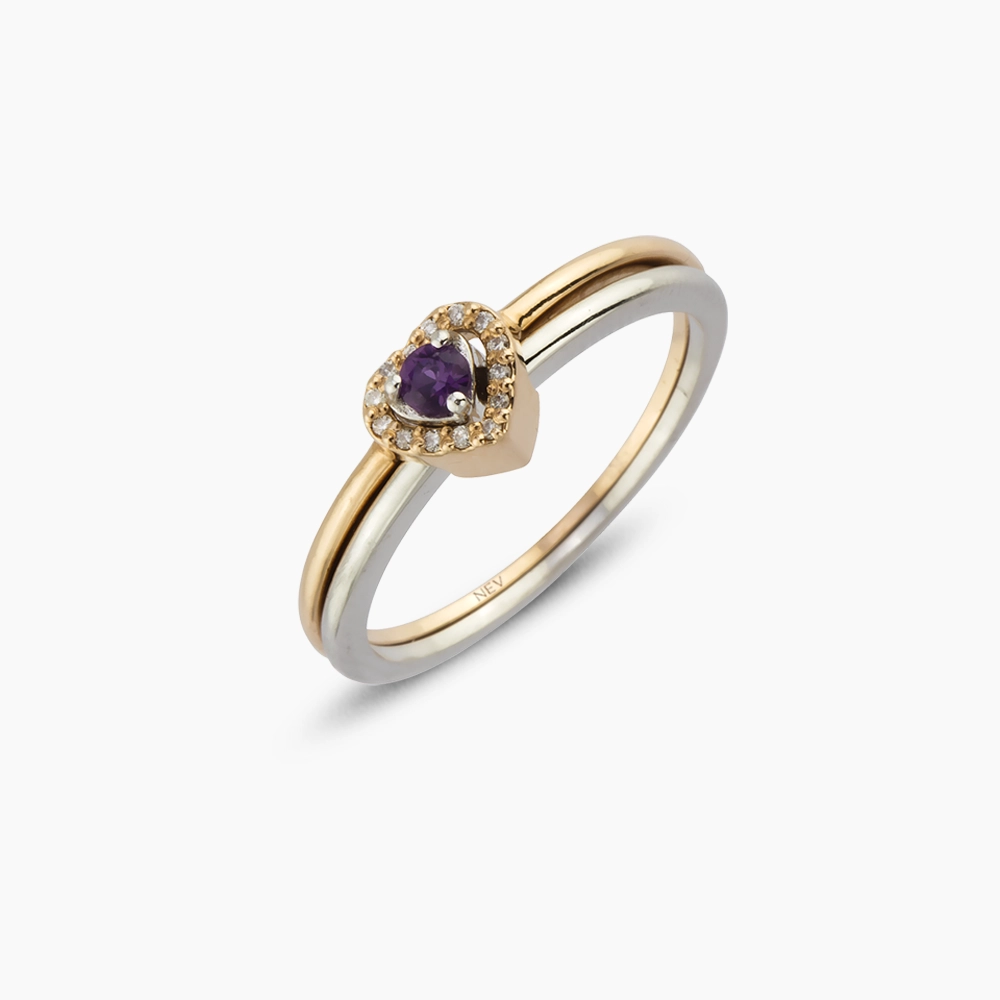 Cutie 0.16 CT Purple Sapphire and Diamond Double Heart Ring - 4