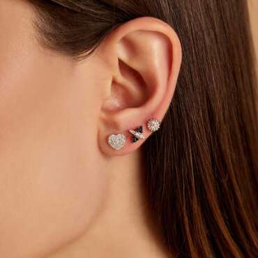 0.16 CT Siyah Pırlanta Taşlı Beyaz Altın Tek Küpe - Nev Jewellery