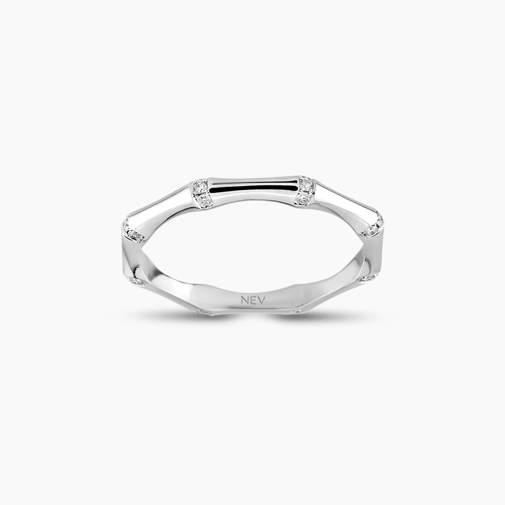 0.12 CT Diamond White Gold Bamboo Ring - 1
