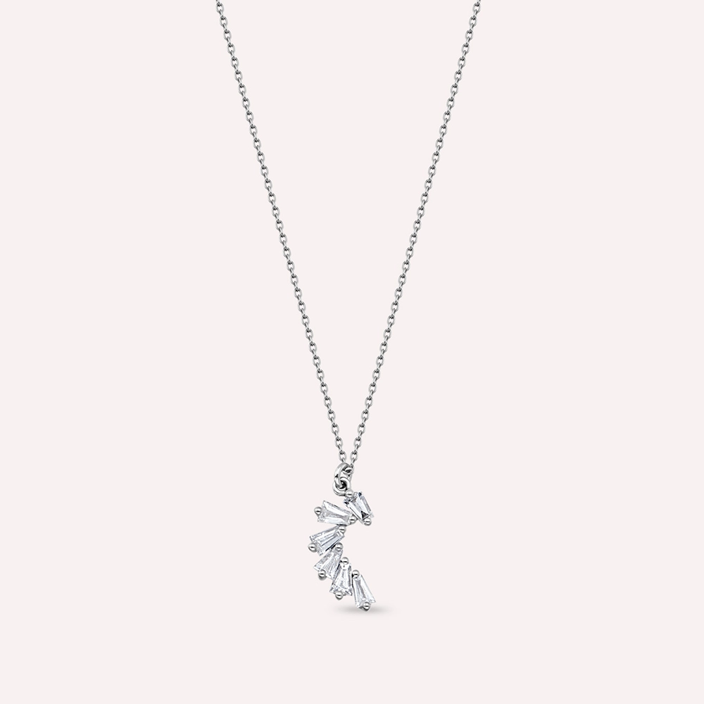 Vega 0.12 CT Trapez Kesim Pırlanta Taşlı Beyaz Altın Kolye - Nev Jewellery (1)