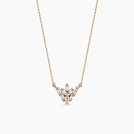 Nova 0.18 CT Baget Pırlanta Taşlı Rose Altın Kolye - 1