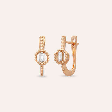 0.18 CT Baget Pırlanta Taşlı Rose Altın Küpe - Nev Jewellery