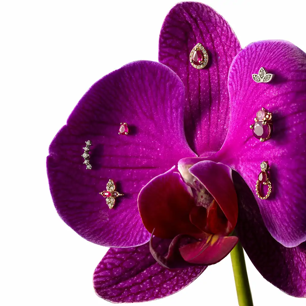 Bulb 0.18 CT Damla Kesim Yakut Taşlı Rose Altın Piercing - 4