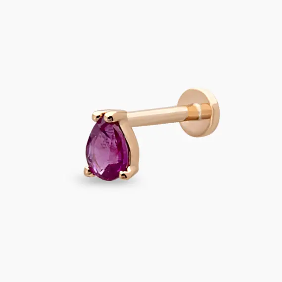 Bulb 0.18 CT Pear Cut Ruby Rose Gold Piercing - 1