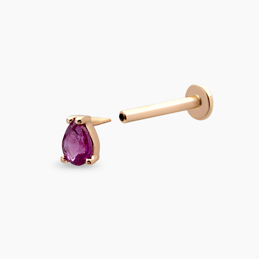 Bulb 0.18 CT Pear Cut Ruby Rose Gold Piercing - 5