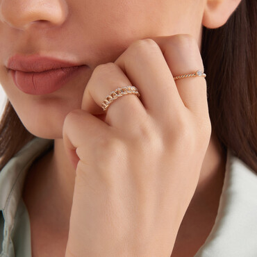 0.18 CT Pırlanta Taşlı Rose Altın Zincir Yüzük - Nev Jewellery (1)