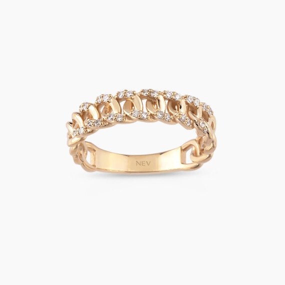 0.18 CT Pırlanta Taşlı Rose Altın Zincir Yüzük - Nev Jewellery