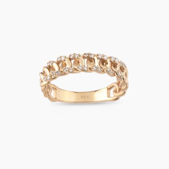 0.18 CT Pırlanta Taşlı Rose Altın Zincir Yüzük - 1