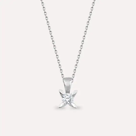 0.18 CT Pırlanta Tektaş Beyaz Altın Kolye - 1