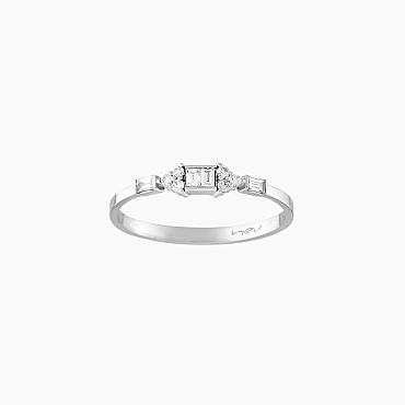 0.19 CT Baget Pırlanta Taşlı Beyaz Altın Yüzük - Nev Jewellery