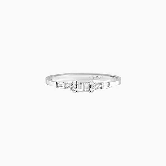 0.19 CT Baget Pırlanta Taşlı Beyaz Altın Yüzük - 5