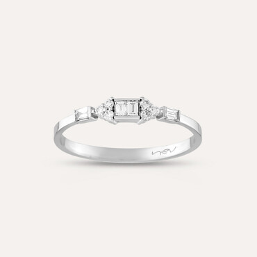 0.19 CT Baget Pırlanta Taşlı Beyaz Altın Yüzük - Nev Jewellery