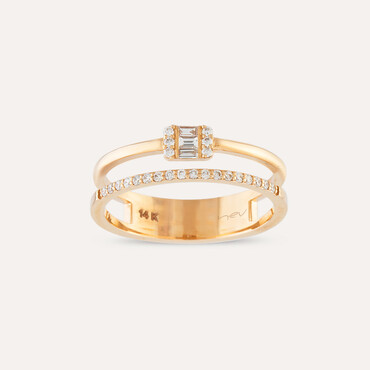 0.19 CT Baget Pırlanta Taşlı Yarımtur Çift Sıra Yüzük - Nev Jewellery