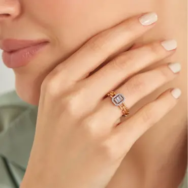 0.19 CT Baget Pırlanta Taşlı Zincir Detaylı Yüzük - Nev Jewellery (1)