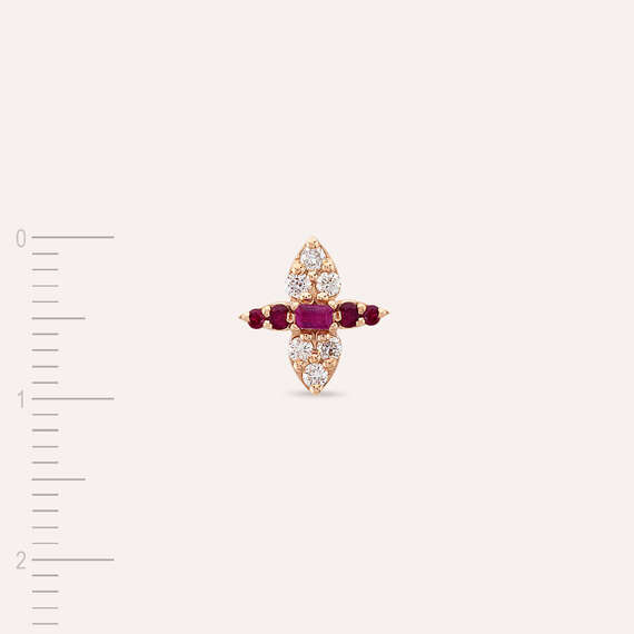 0.19 CT Baget Yakut ve Pırlanta Taşlı Rose Altın Tek Küpe - 5