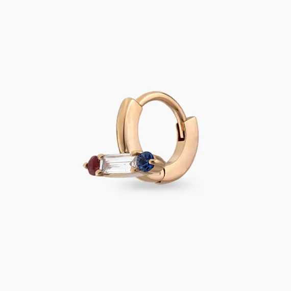 Sara Baguette Cut Diamond, Red and Blue Sapphire Hoop Piercing - 3