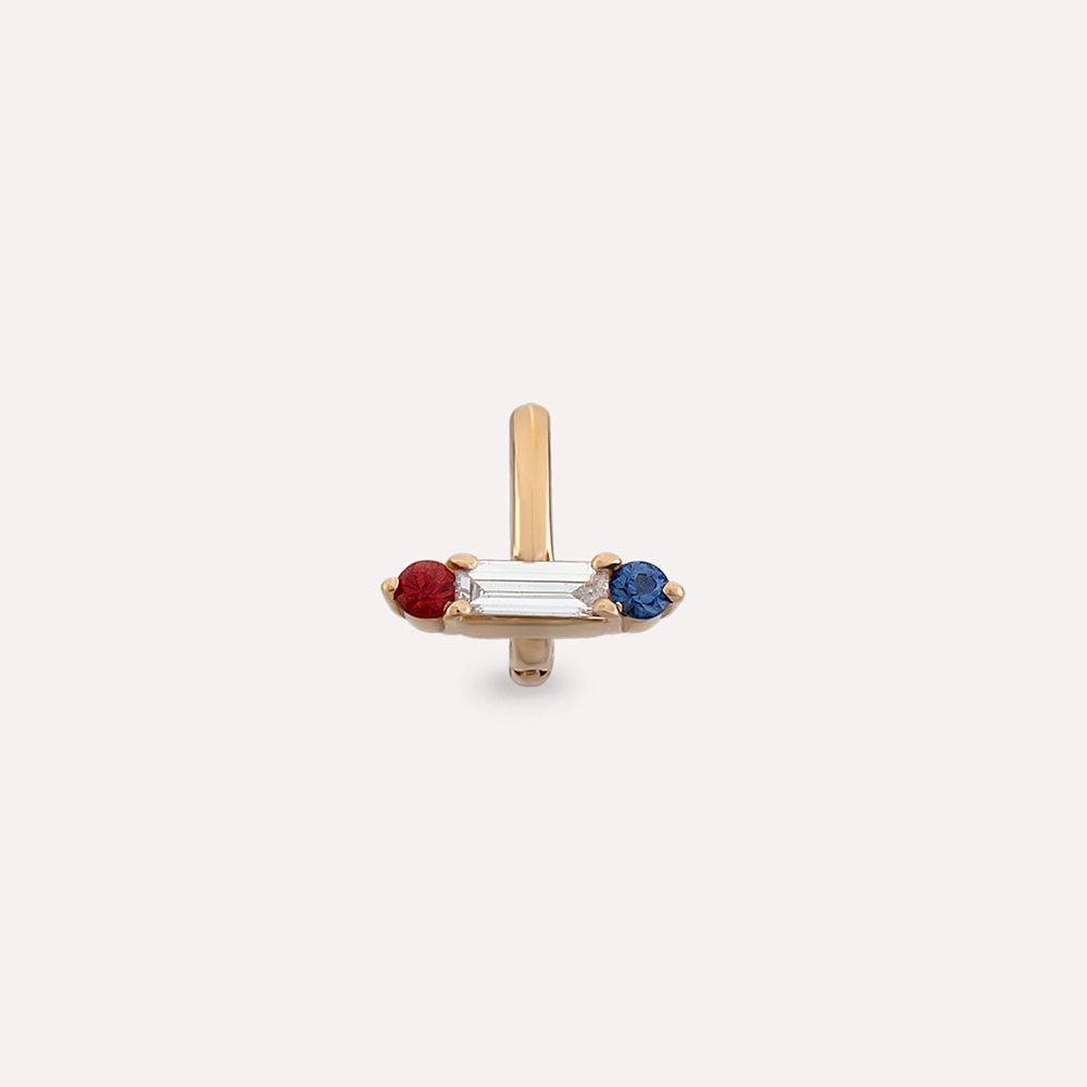 Sara Baguette Cut Diamond, Red and Blue Sapphire Hoop Piercing - 1