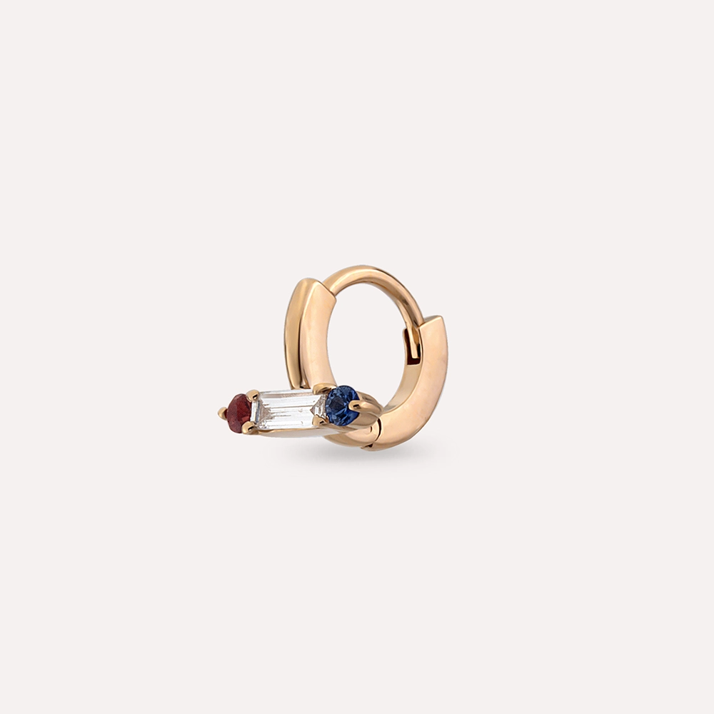 Sara Baguette Cut Diamond, Red and Blue Sapphire Hoop Piercing - 3