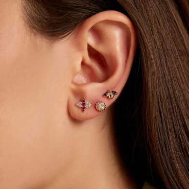 0.19 CT Baguette Cut Ruby and Diamond Rose Gold Single Earring - Nev Jewellery (1)