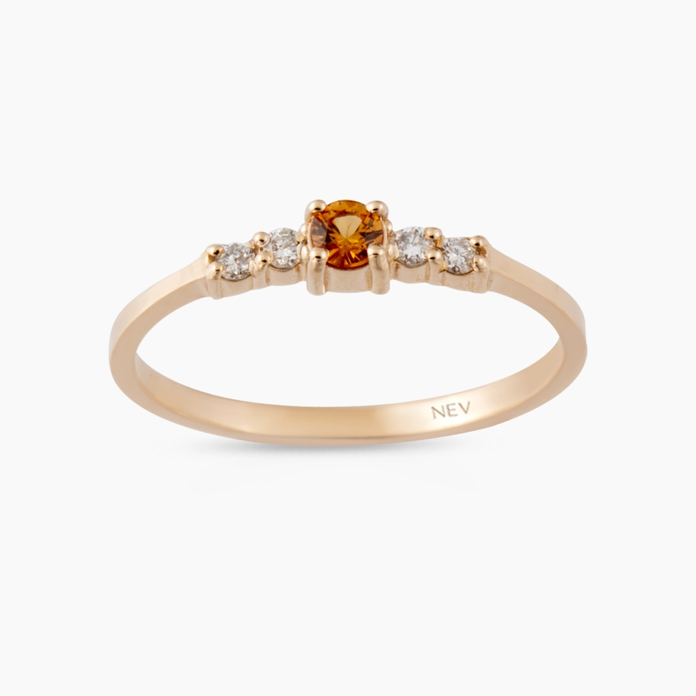 0.19 CT Orange Safir ve Pırlanta Taşlı Rose Altın Yüzük - 1