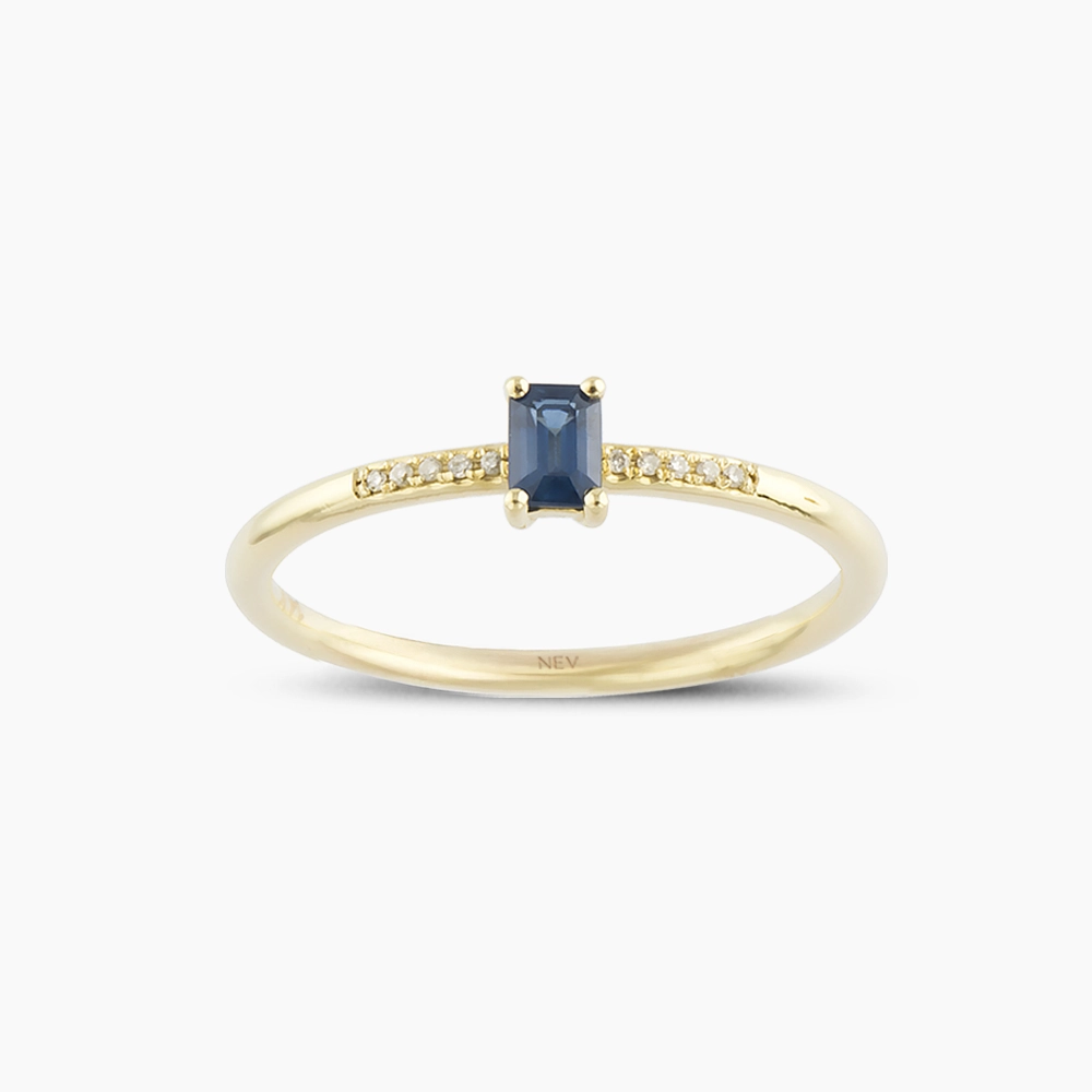 0.22 CT Zümrüt Kesim Blue Safir ve Pırlanta Taşlı Yüzük - Nev Jewellery (1)
