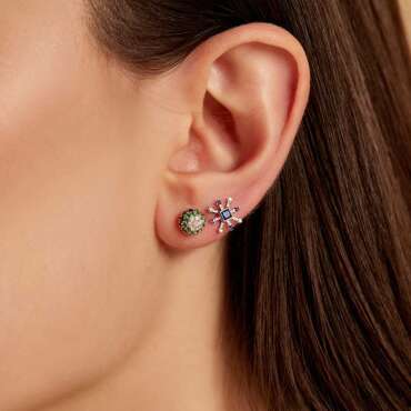 0.19 CT Safir ve Pırlanta Taşlı Beyaz Altın Tek Küpe - Nev Jewellery