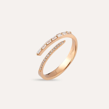 0.21 CT Baget Pırlanta Taşlı Rose Altın Yüzük - Nev Jewellery (1)