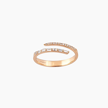 0.21 CT Baget Pırlanta Taşlı Rose Altın Yüzük - Nev Jewellery