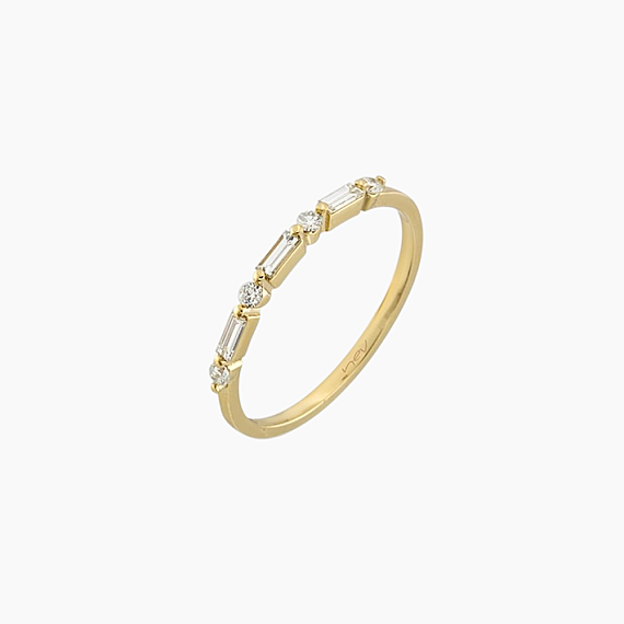0.21 CT Baget Pırlanta Taşlı Sarı Altın Yüzük - 3
