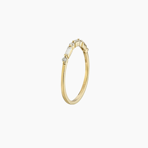 0.21 CT Baget Pırlanta Taşlı Sarı Altın Yüzük - 6