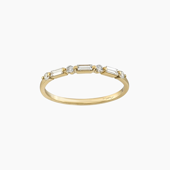 0.21 CT Baget Pırlanta Taşlı Sarı Altın Yüzük - 1