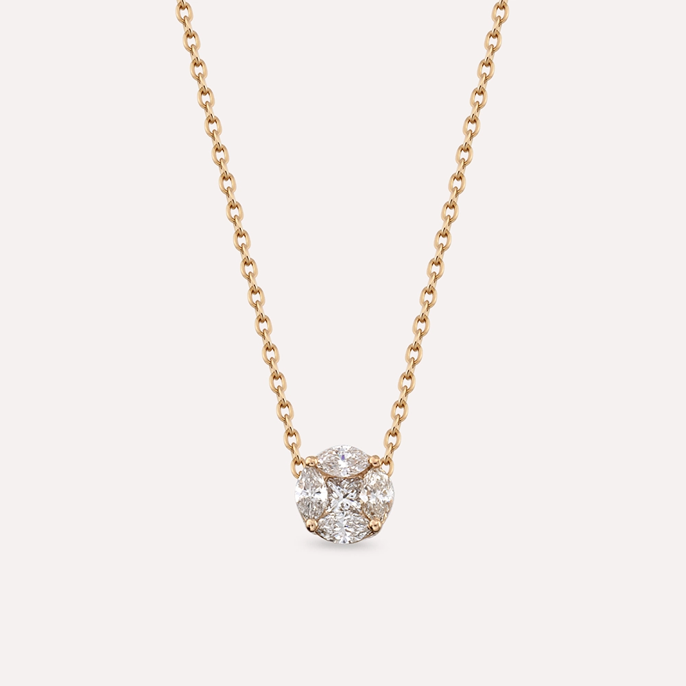 0.21 CT Markiz Kesim Pırlanta Taşlı Rose Altın Kolye - Nev Jewellery (1)