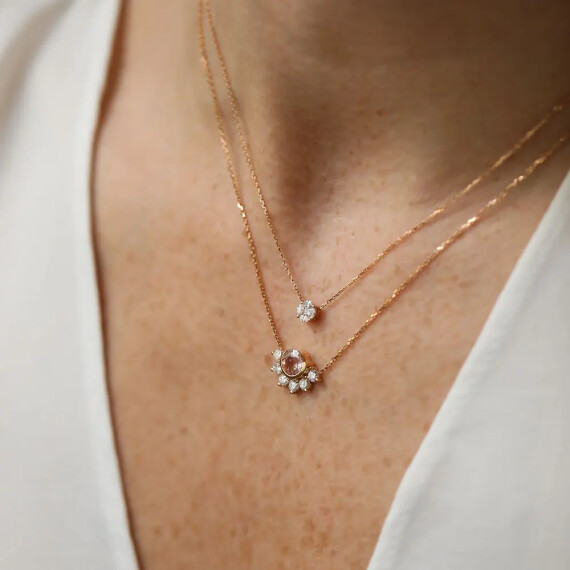 0.21 CT Markiz Kesim Pırlanta Taşlı Rose Altın Kolye - Nev Jewellery