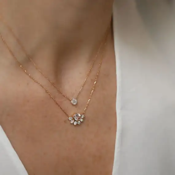 0.21 CT Markiz Kesim Pırlanta Taşlı Rose Altın Kolye - 3