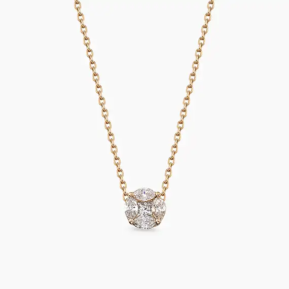 0.21 CT Markiz Kesim Pırlanta Taşlı Rose Altın Kolye - 1