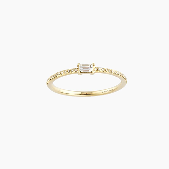 0.22 CT Baget Pırlanta Taşlı Sarı Altın Yüzük - 1