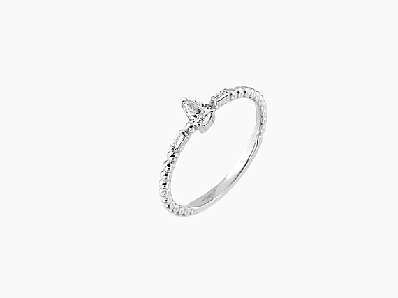 0.22 CT Damla Kesim Pırlanta Taşlı Beyaz Altın Yüzük - 3